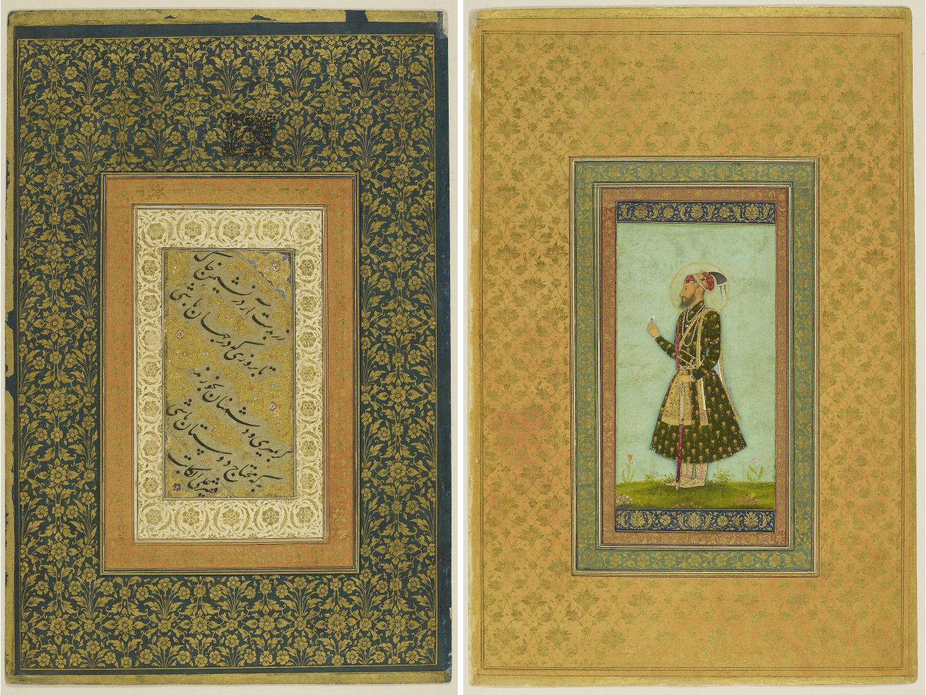 Calligraphy by Mir Ali and a portrait of the Mughal Emperor Aurangzeb Alamgir c.1500-1700