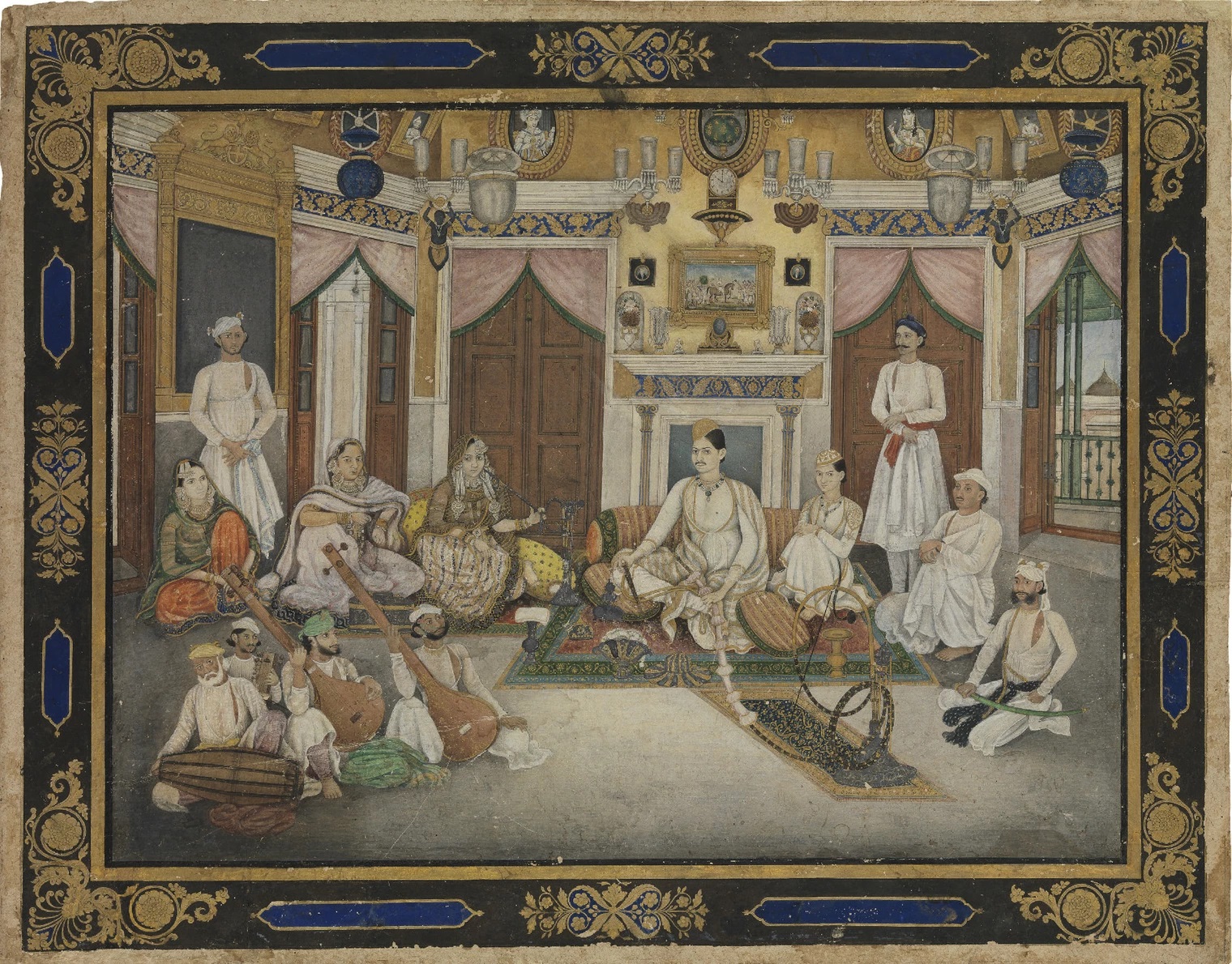 H.R.H Mirza Muhamed Sultan Fateh-ul-Mulk Shah Bahadur, the Heir Apparent (Shahzada Ghulam Fakhr ud-din, Mirza Fakhru Sahib), Last Crown Prince of The Mughal Empire, Entertained by Musicians in a Salon at The Zafar Mahal in Mehrauli