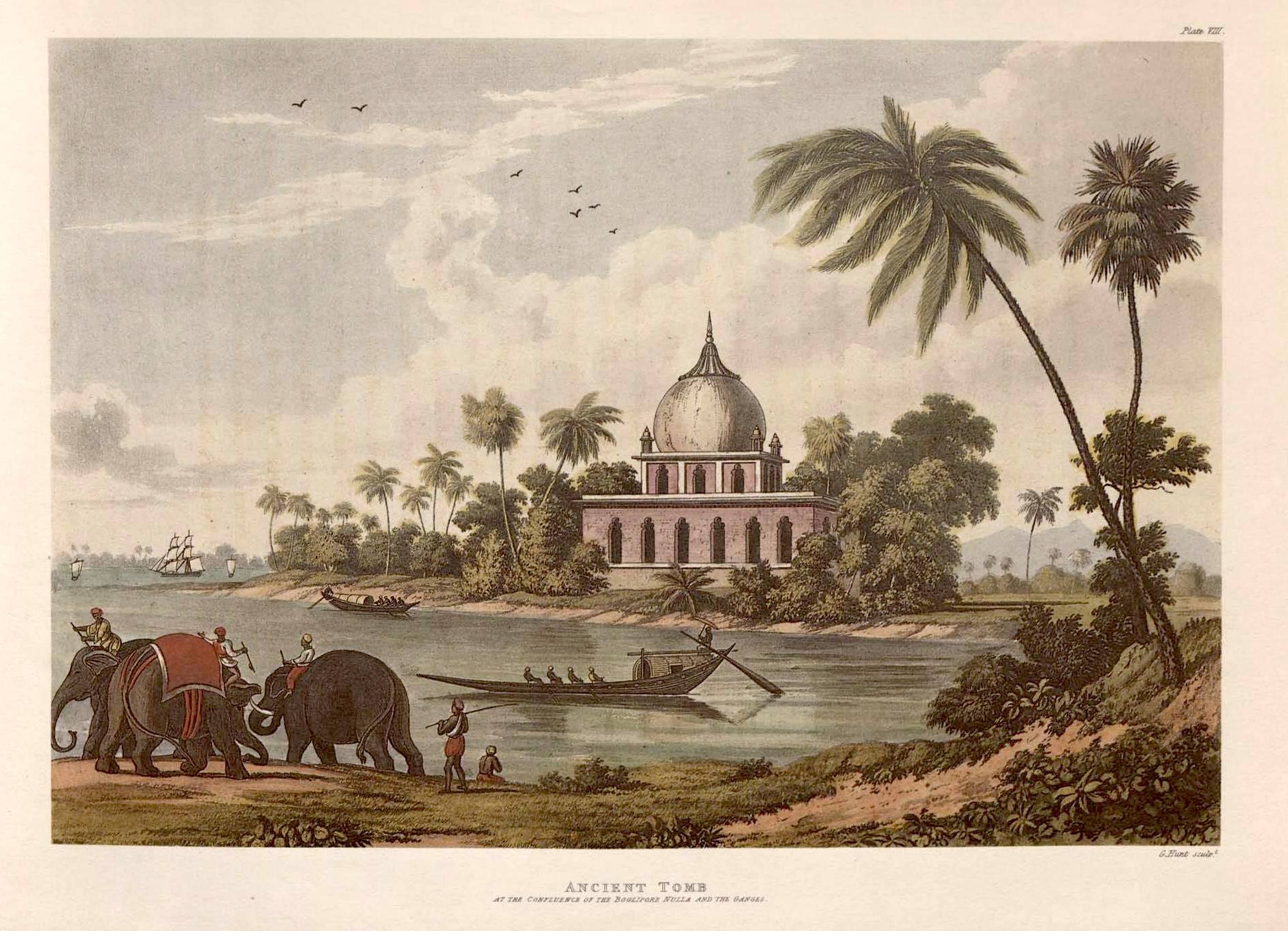 Illustration from the book:  A Picturesque Tour Along the Rivers Ganges and Jumna in India : Consisting of Twenty-four Highly Finished and Colored Views…From Original Drawings Made on the Spot By Lieutenant-Colonel Charles Ramus Forrest Published by R. Ackermann, London - 1824