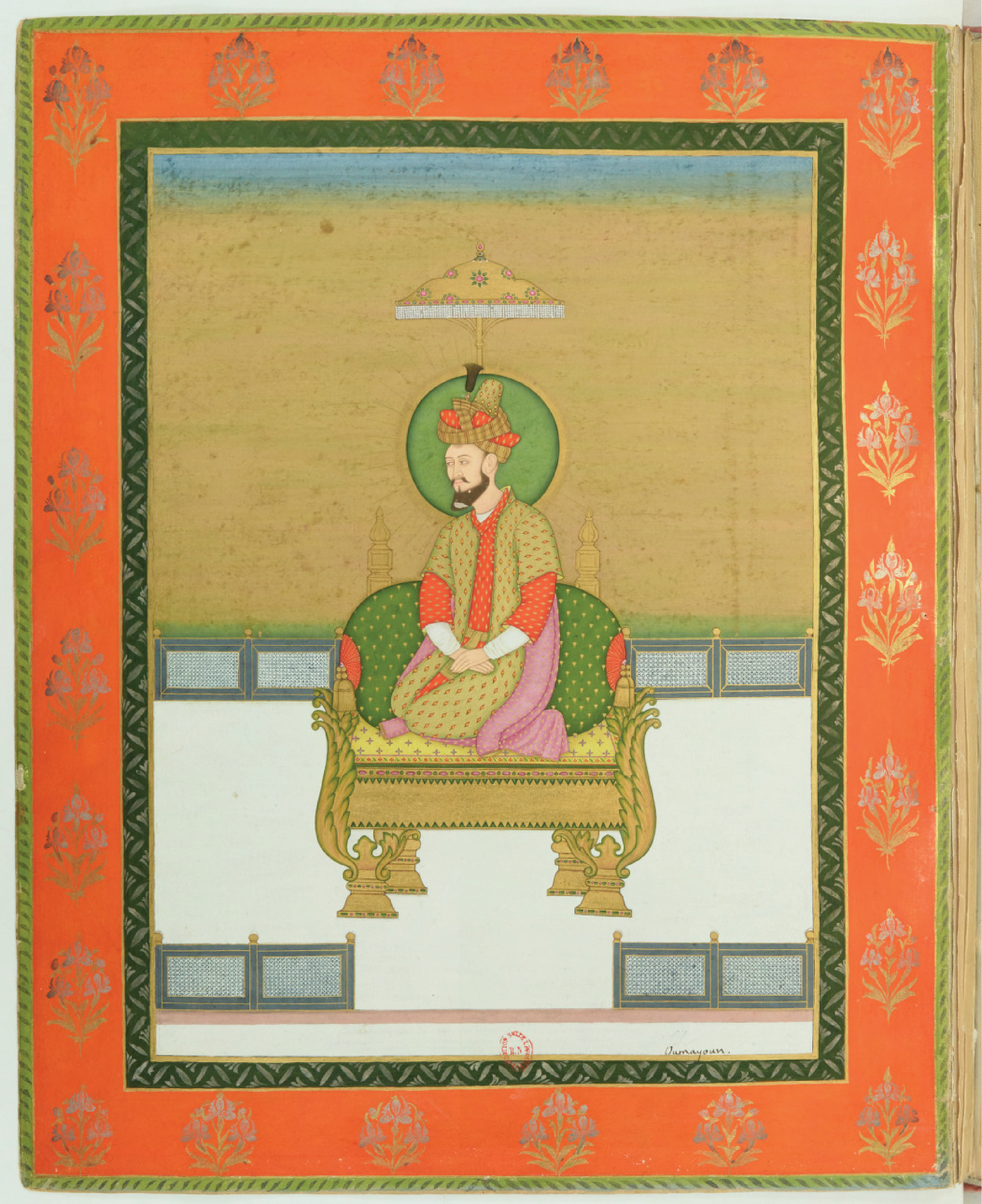 Collection of portraits of Mughal Emperors made by Colonel Gentil (H.M. Al-Sultan al-'Azam wal Khaqan al-Mukarram, Jam-i-Sultanat-i-haqiqi wa Majazi, Sayyid al-Salatin, Abu'l Muzaffar Nasir ud-din Muhammad Humayun Padshah Ghazi, Zillu'llah [Jannat-Ashyani
