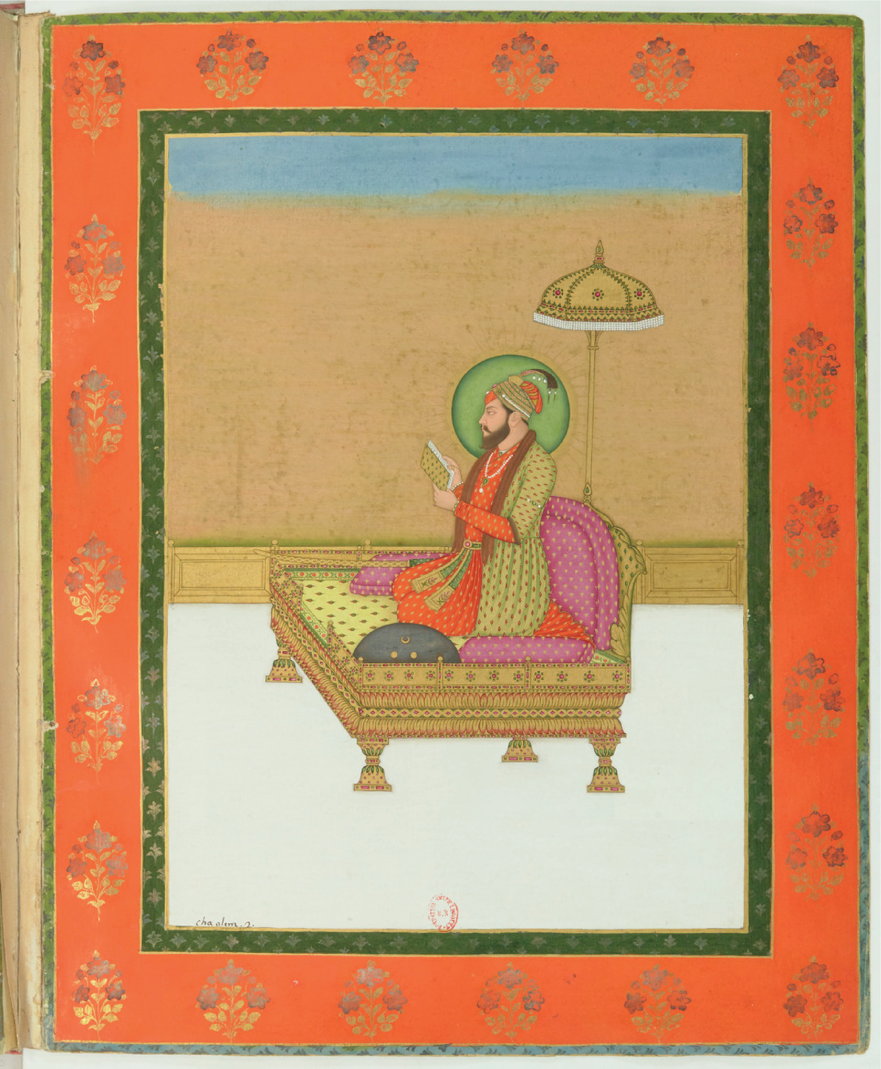 Collection of portraits of Mughal Emperors made by Colonel Gentil (H.M. Sahib-i-Qiran-i-Mu'azzam Shah 'Alamgir Sani Abu'n Nasir Sayyid Qutb ud-din 'Abdu'l-Muzaffar Muhammad Mu'azzam Shah 'Alam Bahadur Shah I Padshah Ghazi [Khuld Manzil], Emperor of Hindus