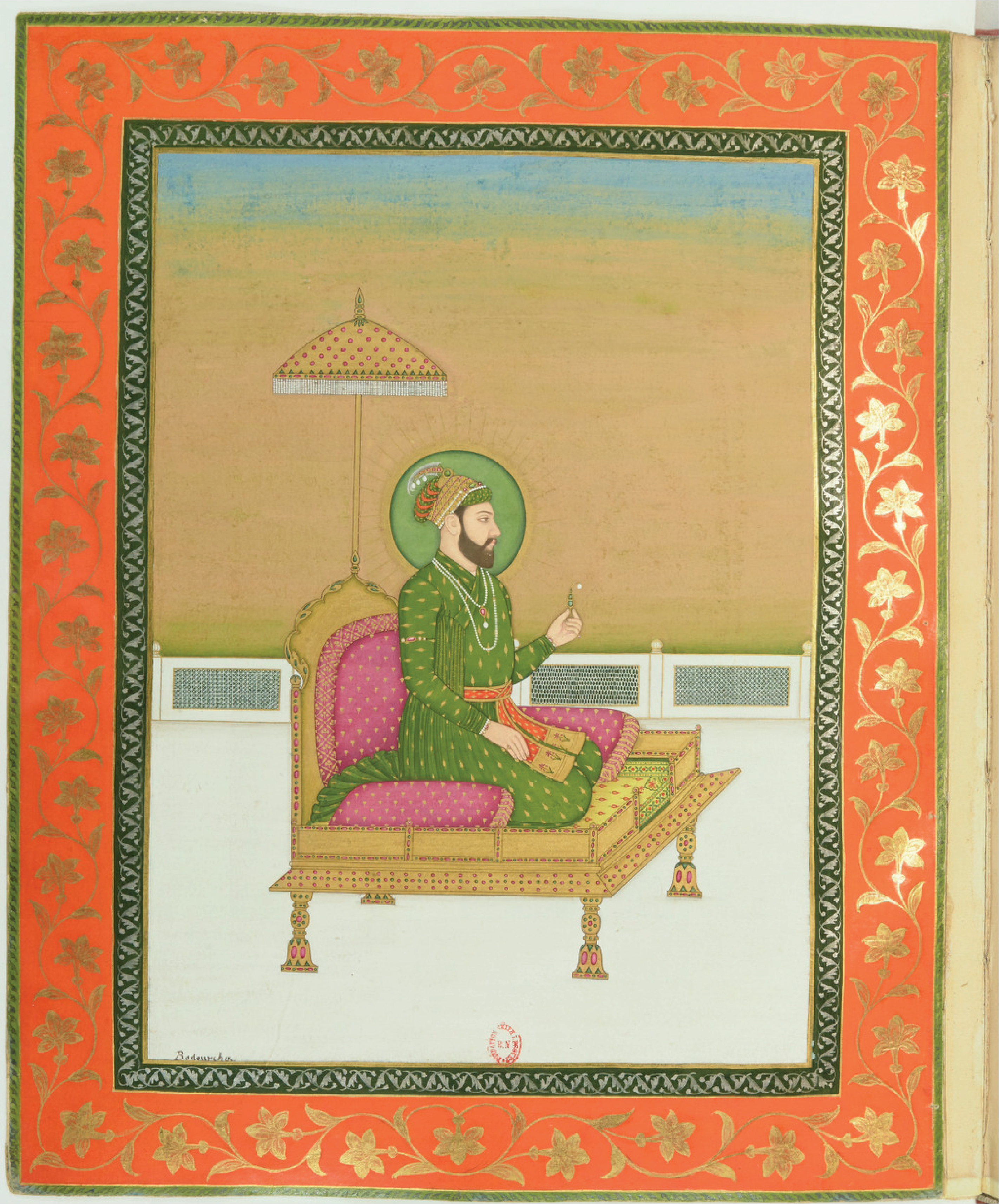 Collection of portraits of Mughal Emperors made by Colonel Gentil (H.M. Sahib-i-Qiran-i-Mu'azzam Shah 'Alamgir Sani Abu'n Nasir Sayyid Qutb ud-din 'Abdu'l-Muzaffar Muhammad Mu'azzam Shah 'Alam Bahadur Shah I Padshah Ghazi [Khuld Manzil], Emperor of Hindus