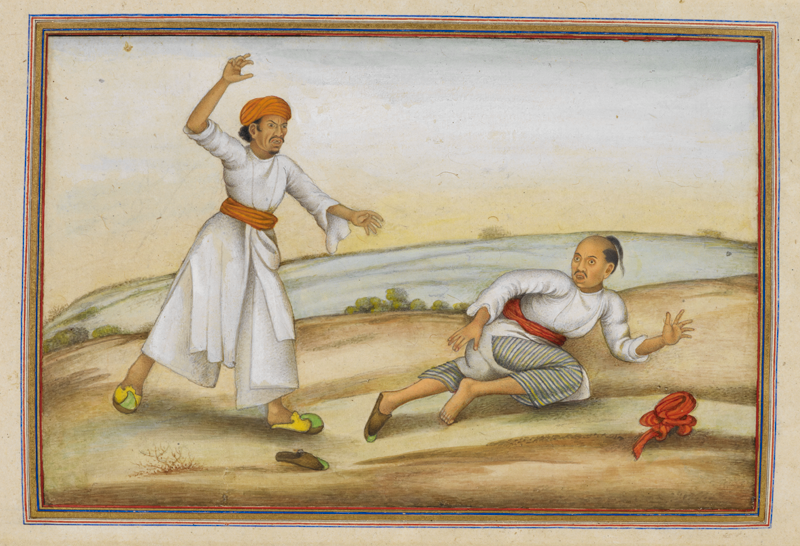 Two actors. Bahrupiya, originally an occupational group of strolling players.