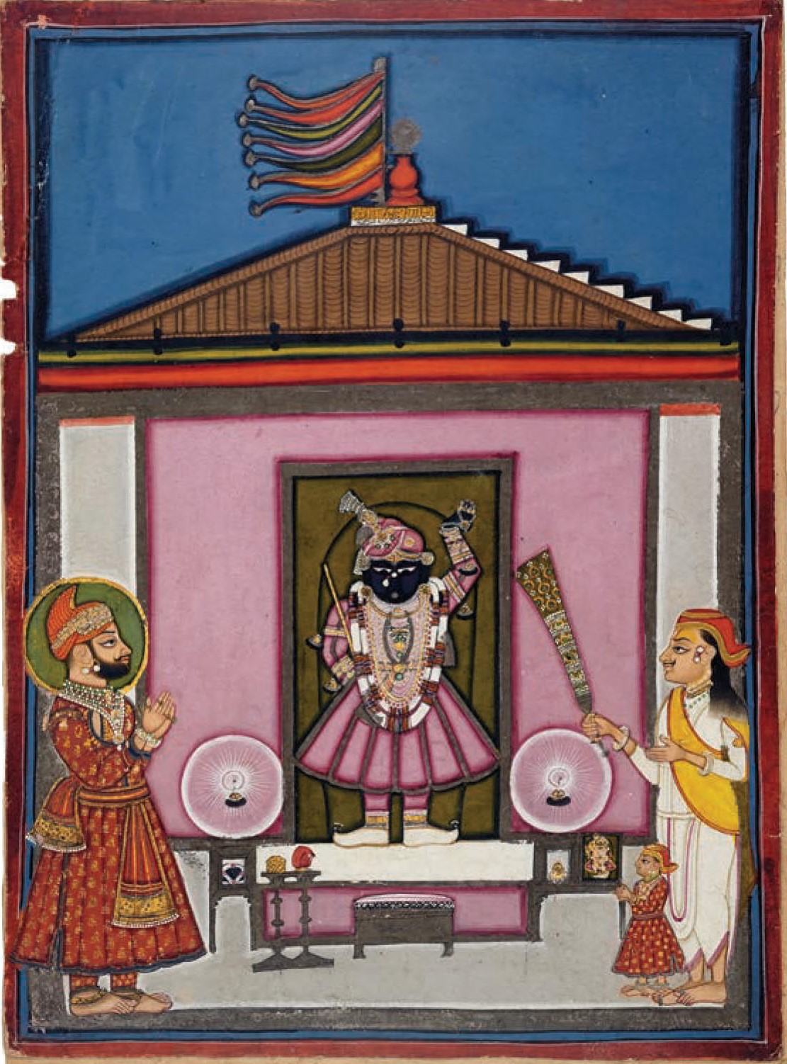 Maharana Swarup Singh worshiping Shrinathji at Nathdwara