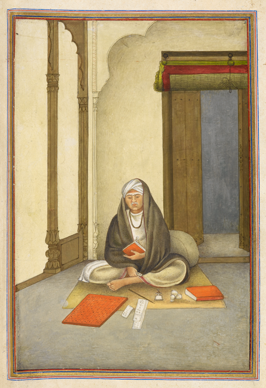 An astrologer with his divination board