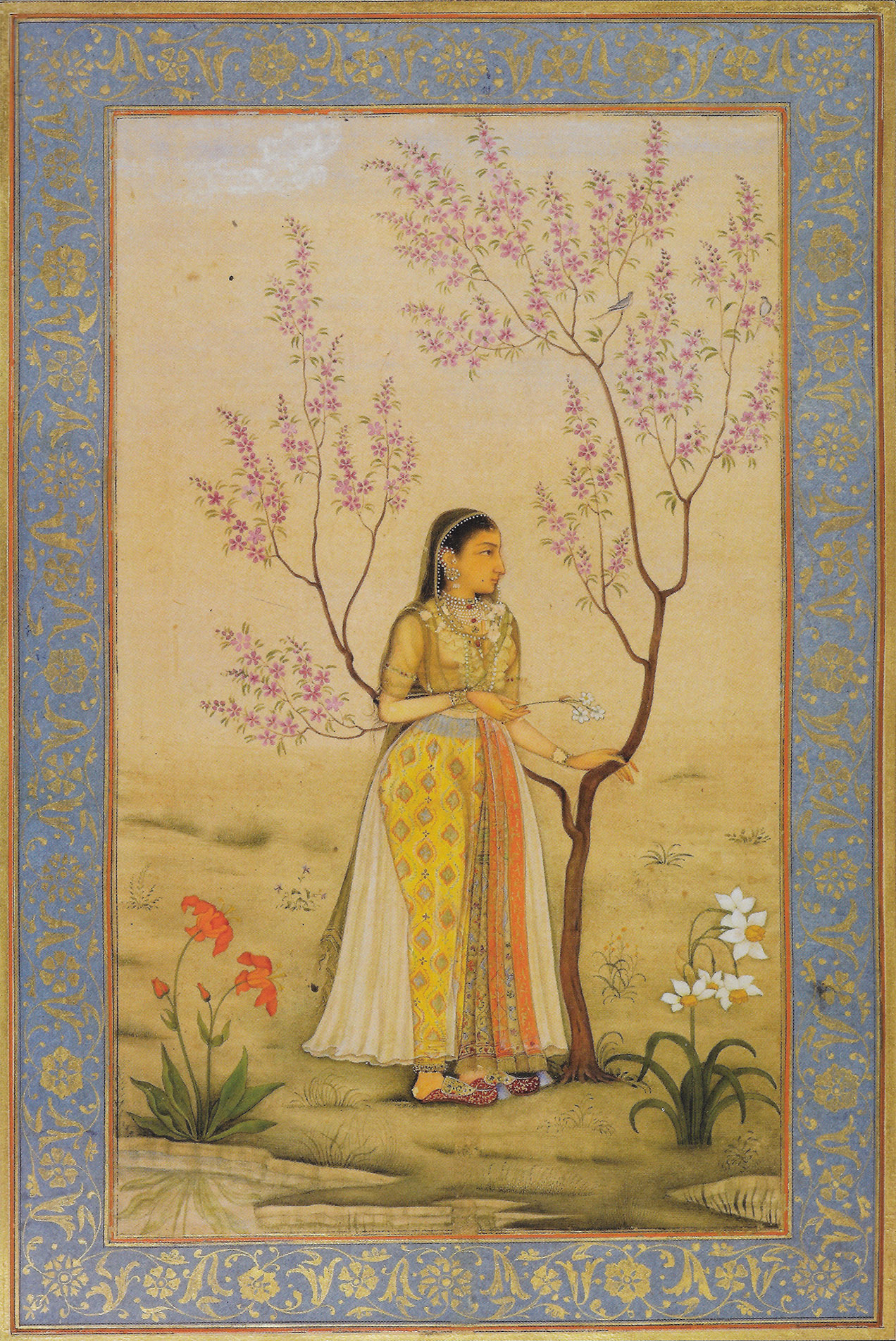 A princess next to a blossoming tree