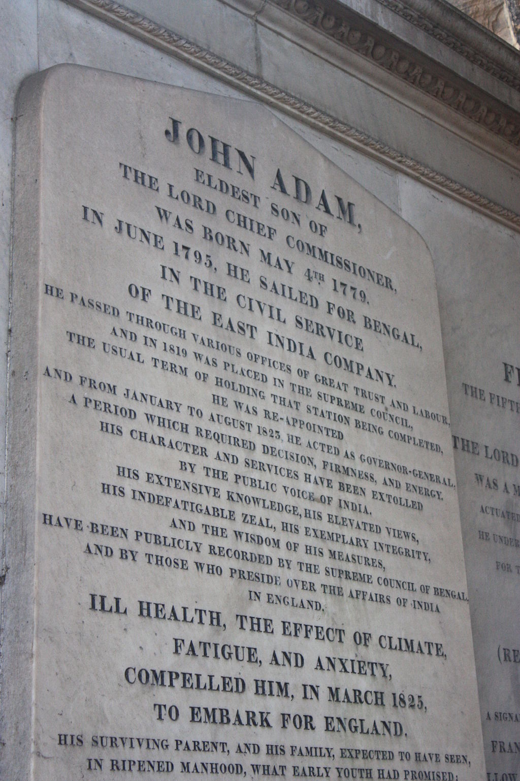 East India Company (3) Governors - John Adam
(acting)  | Term of Office (1823–1823) (acting Governor-General of the British East India Company)