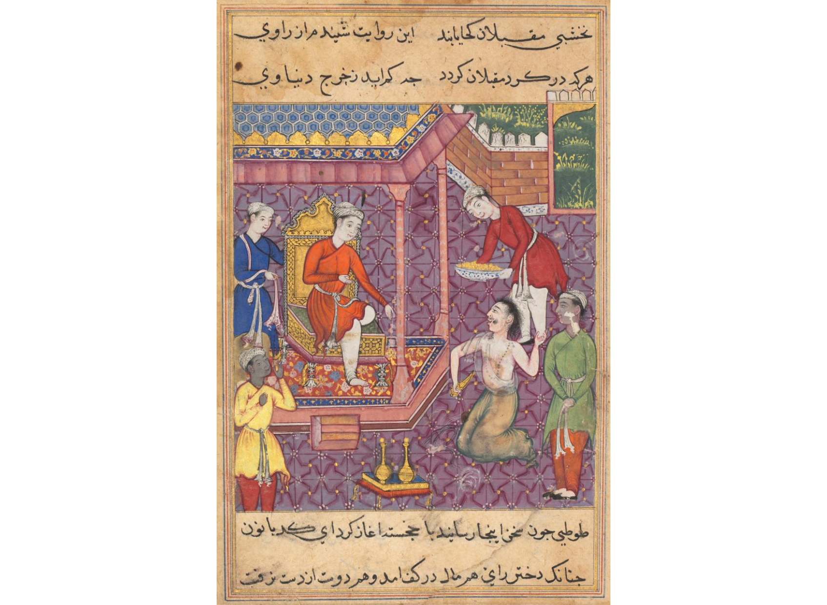 The magician disguised as a Brahman returns to claim his “daughter-in-law,” from a Tuti-nama (Tales of a Parrot): Thirty-fifth Night