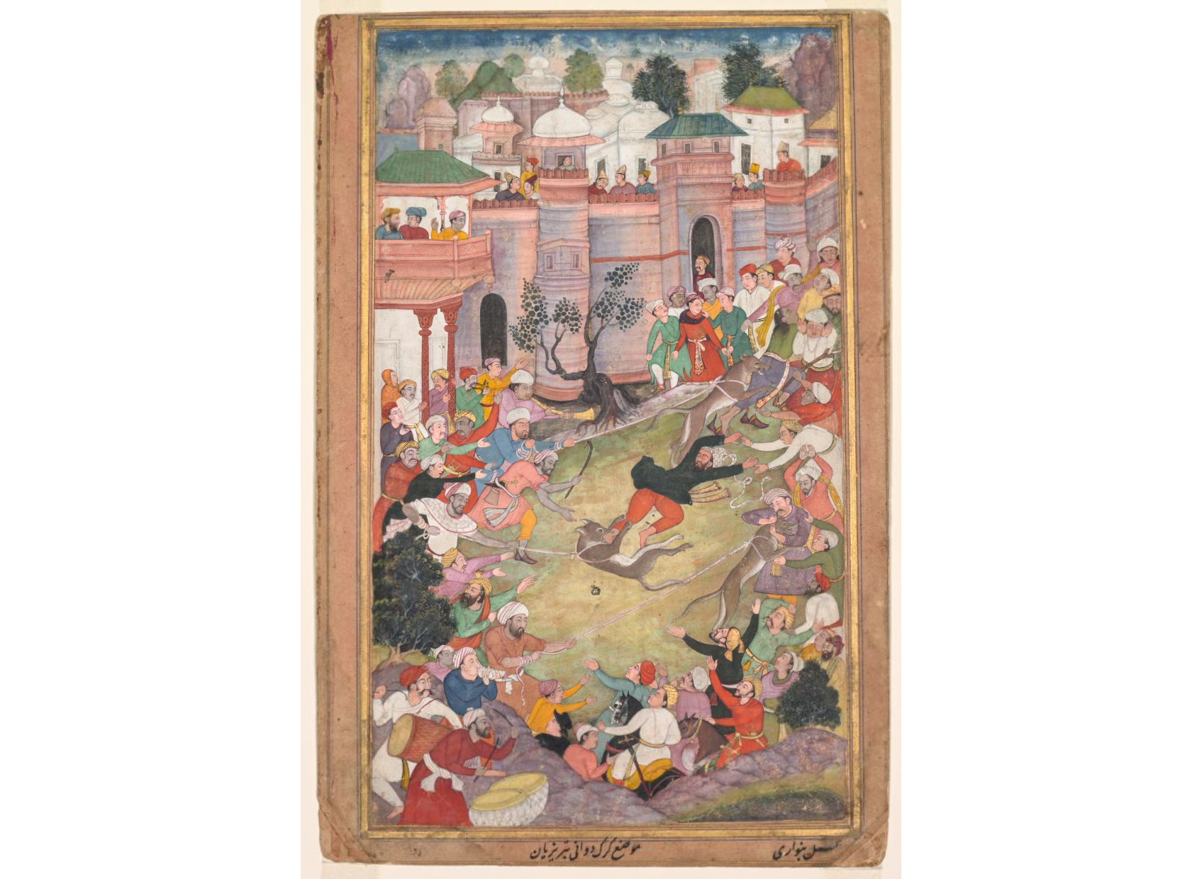 The game of wolf-running in Tabriz, from an Akbar-nama (Book of Akbar)