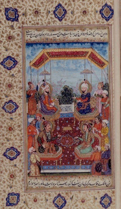 Portraits of Shah Jahan's ancestors as follows: Humayun; Babur; Jahangir and Akbar