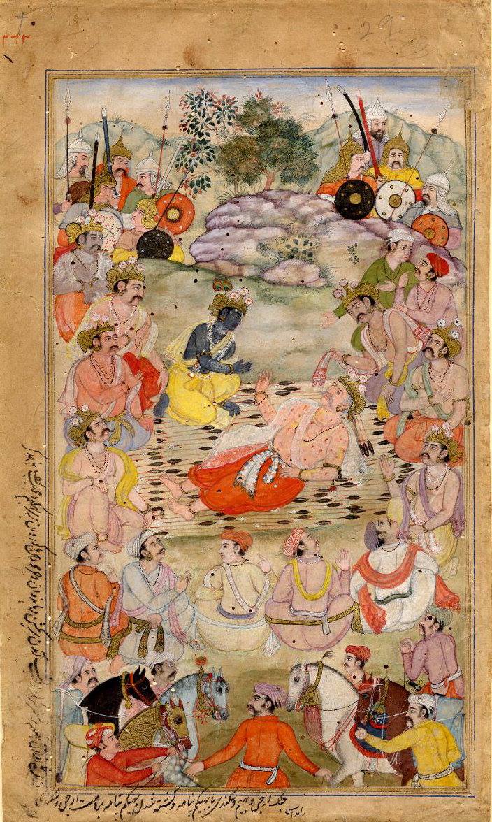 Painting illustrating the death of the Pandavas visiting the dying Bhishma