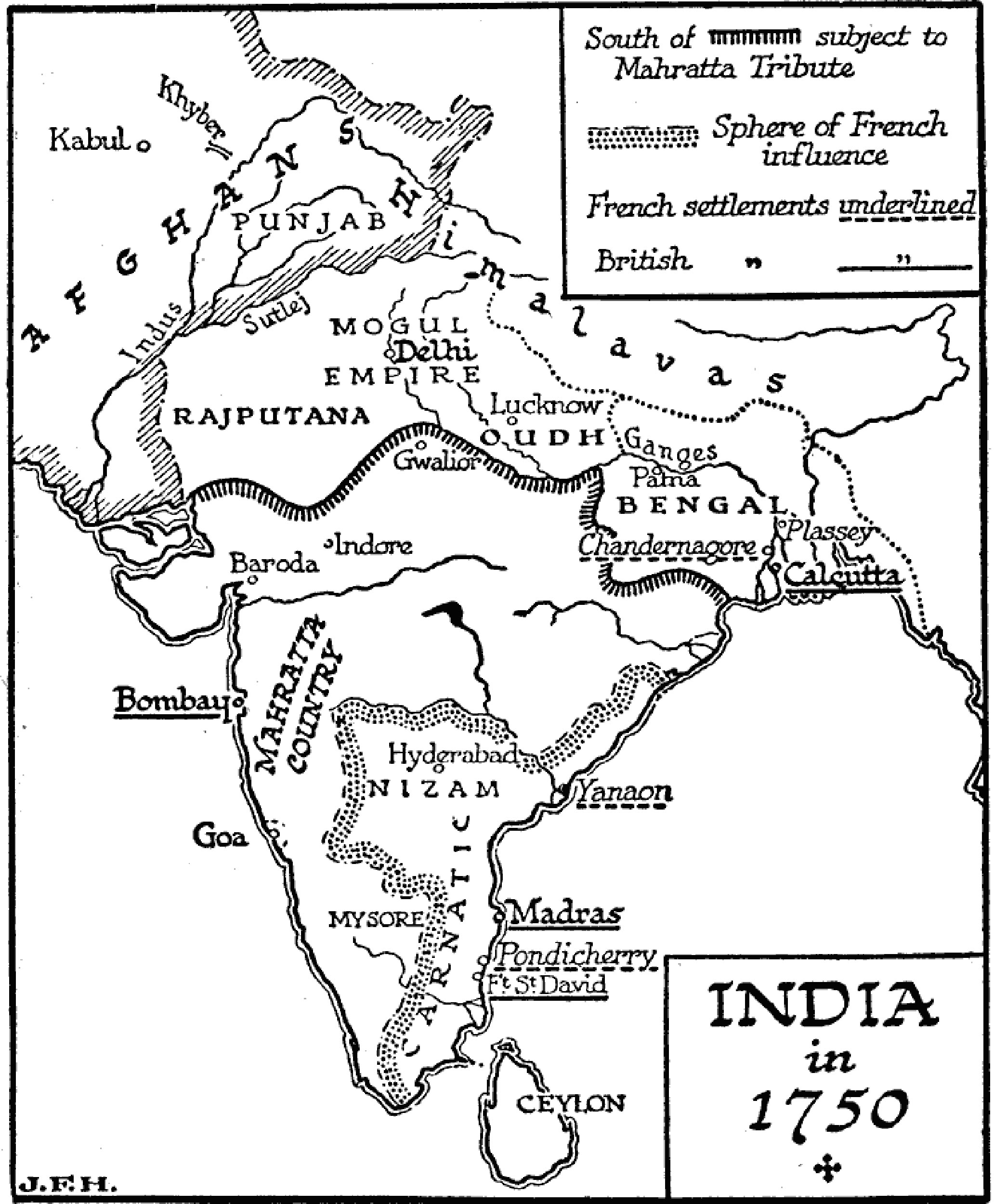 India at the beginning of British East India Control, 1750