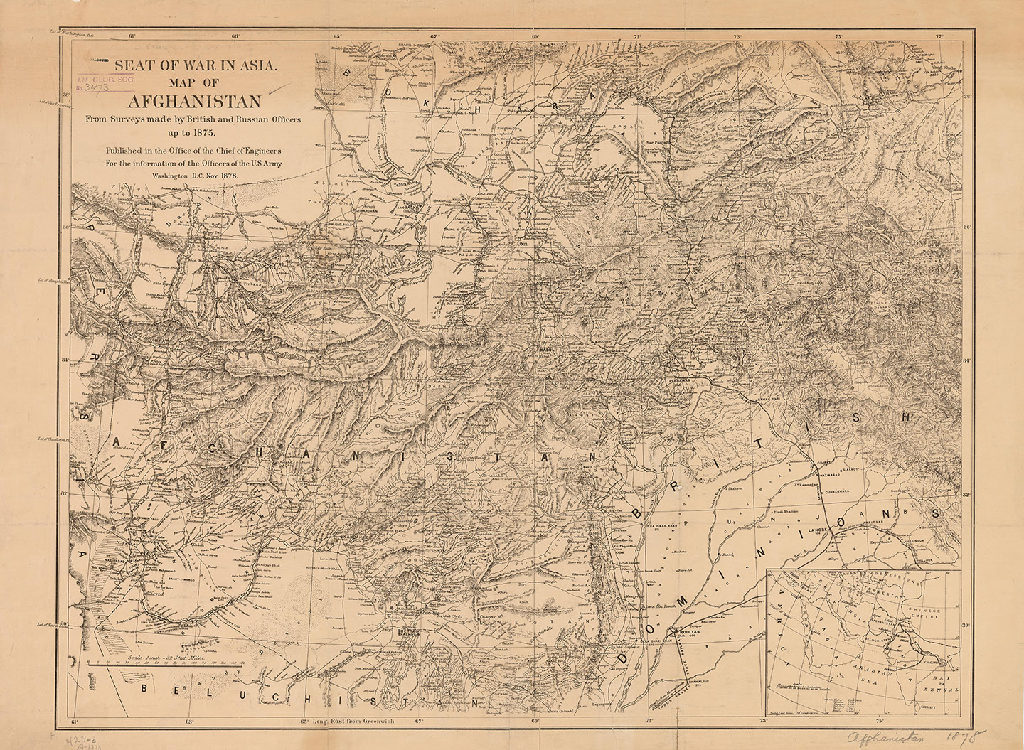 Seat of War in Asia. Map of Afghanistan from Surveys Made by British and Russian Officers up to 1875.