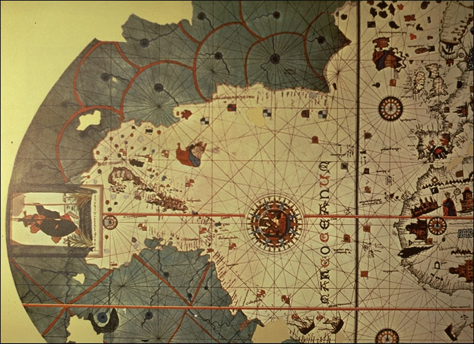 Portolan Chart of the world by Juan de la Cosa, 1500; detail: Western Hemisphere only