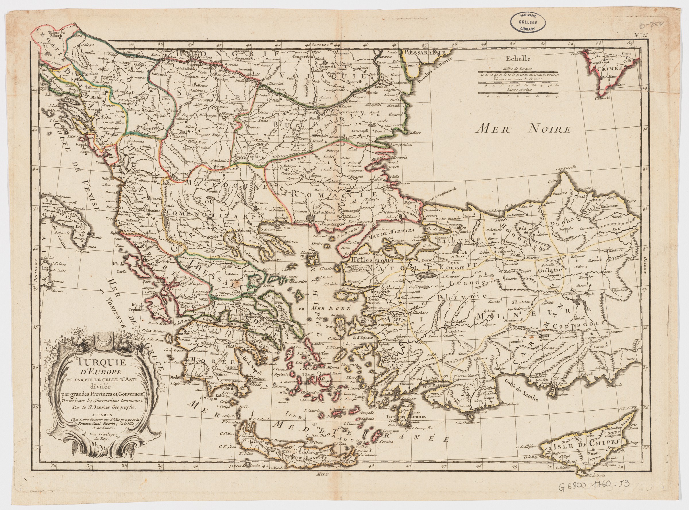 Map of Ottoman Empire in Europe and part of that of Asia divided by large provinces and governments