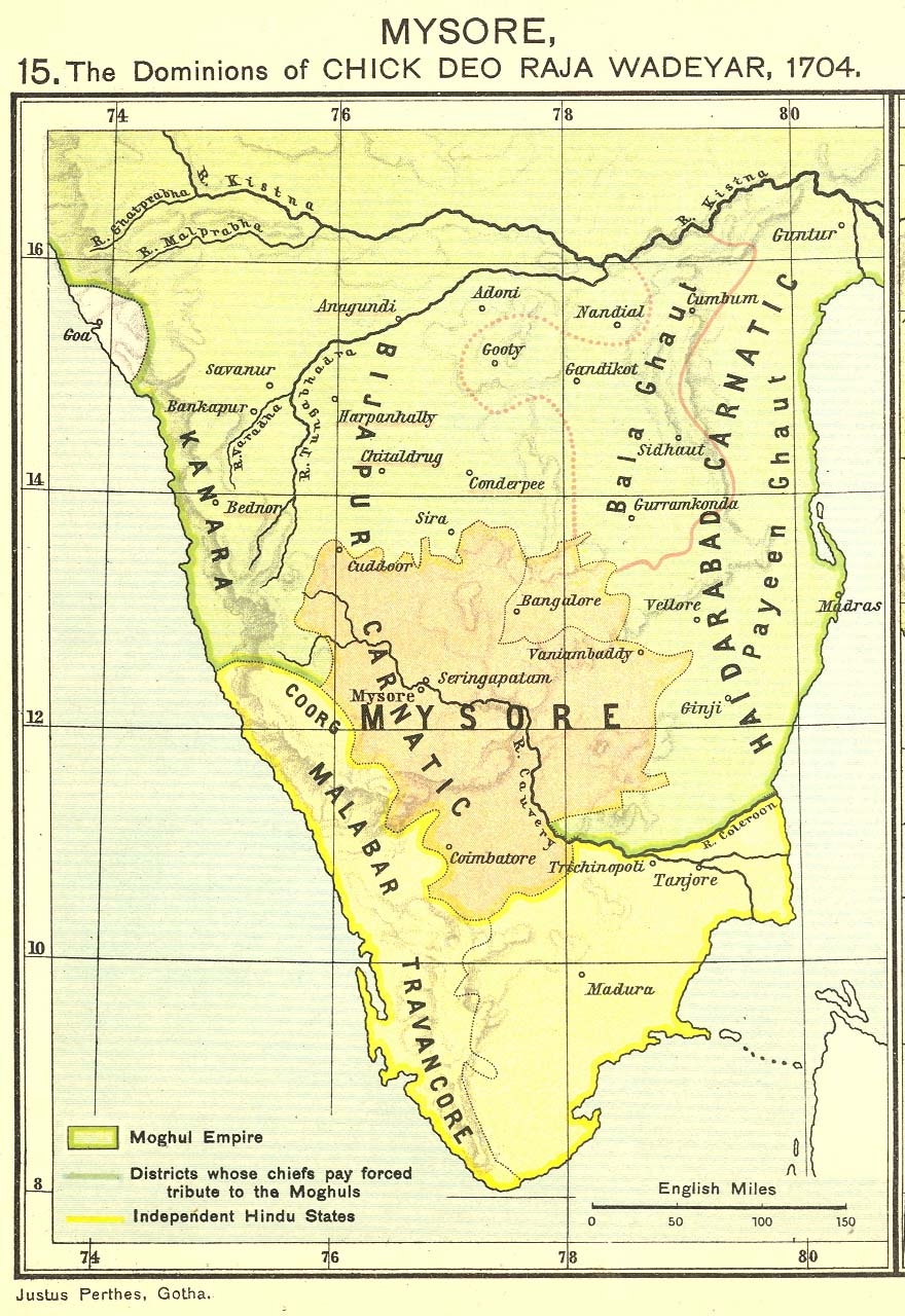 Kingdom of Mysore (1704) during the rule of King Chikka Devaraja Wodeyar